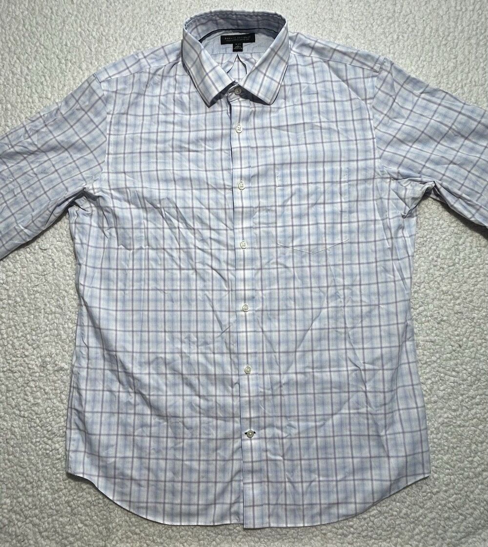 Banana Republic Shirt Mens L Classic Fit Purple Plaid Non-Iron Dress